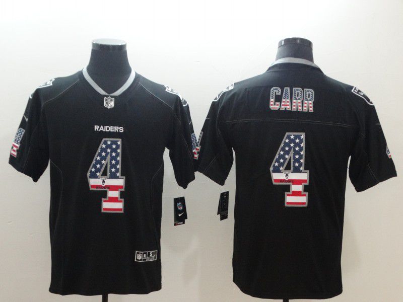 Men Oakland Raiders #4 Carr Nike USA Flag Fashion Black Color Rush Limited NFL Jerseys